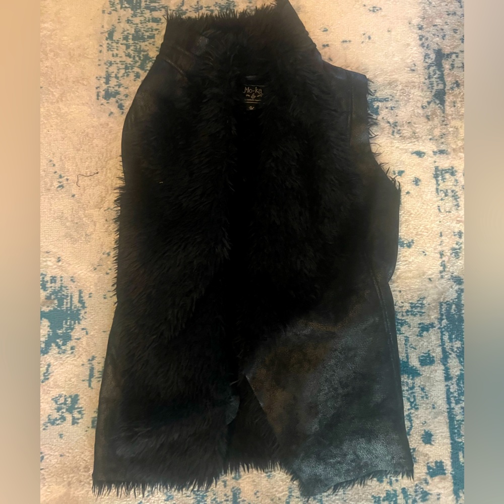 Mo-Ka black feaux leather and fur vest